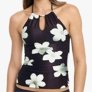 LAUREN RALPH LAUREN Villa Floral High Neck Halterkini Black/White, SZ 8